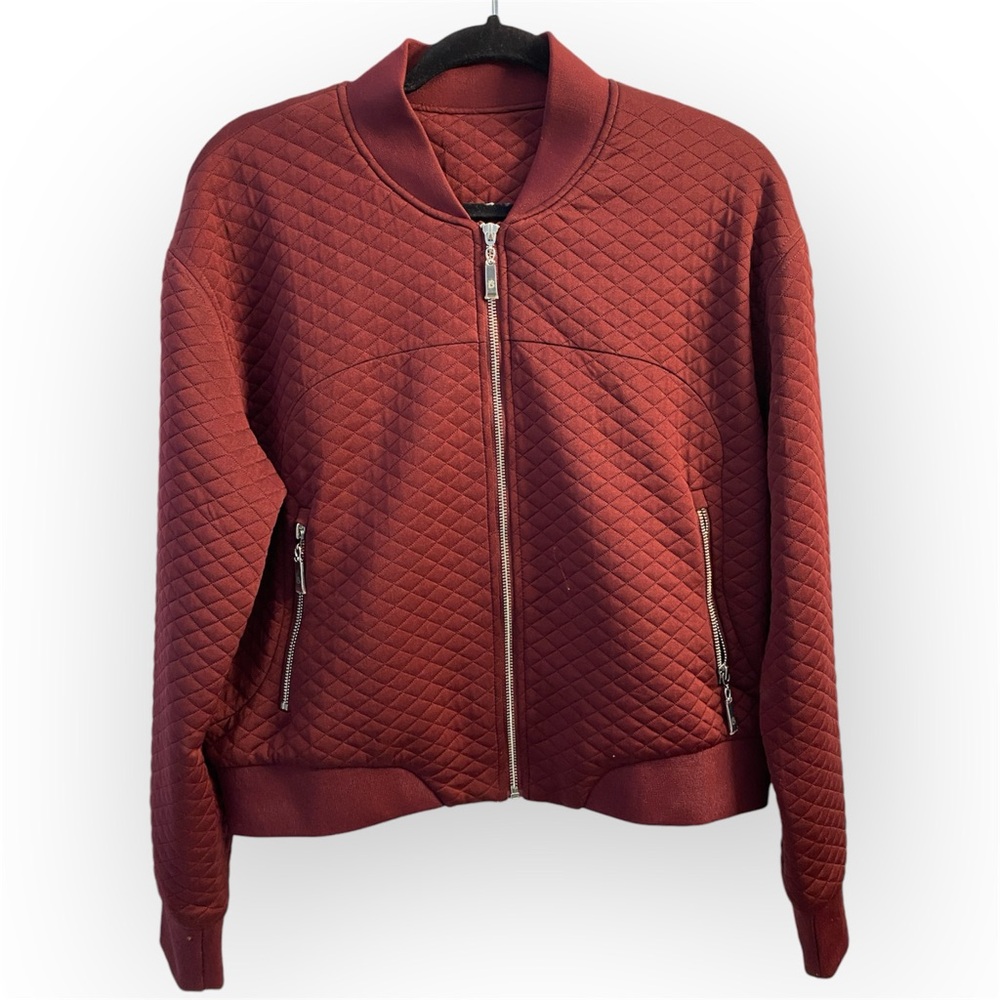 BuffBunny Red Quilted Bomber Jacket with Ribbed Accents